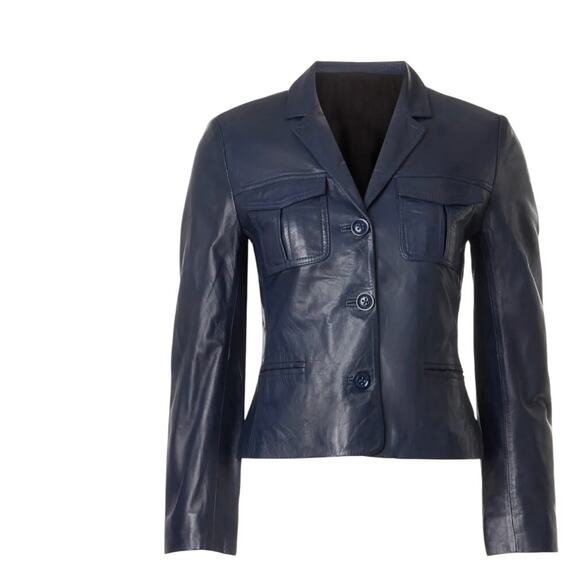 Zadig & Voltaire Blue Real Leather Jacket MEDIUM Cropped Lambskin Designer $800 - Picture 3 of 14